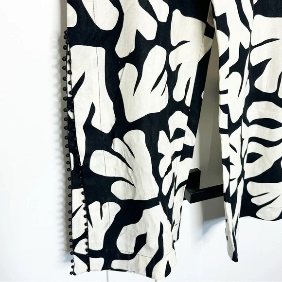 House Of Harlow 1960 Linen Blend Black Cream Wide Leg Side Slit Pants 10 boho - Picture 2 of 10